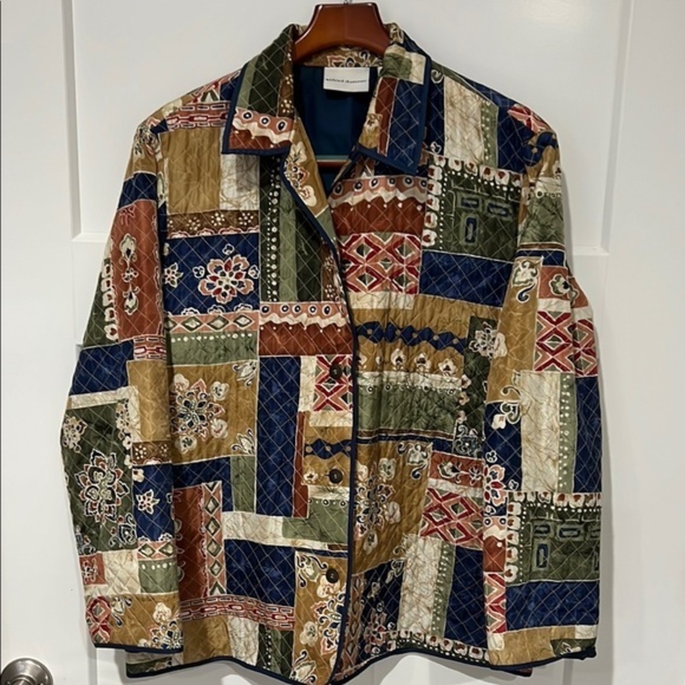 Vintage Alfred Dunner 100% Silk Patchwork Quilted Jacket Sz 14